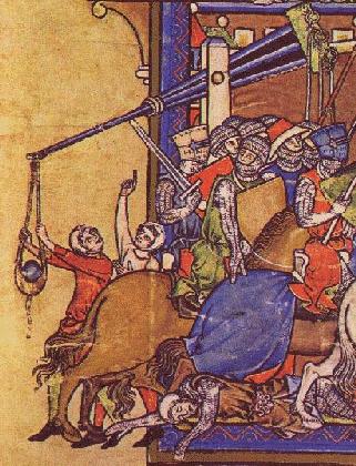 Joab's forces besiege Abel to kill Sheba - Maciejowski Bible c.1240