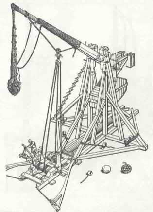 Trebuchet with its Arm Being Wound Down